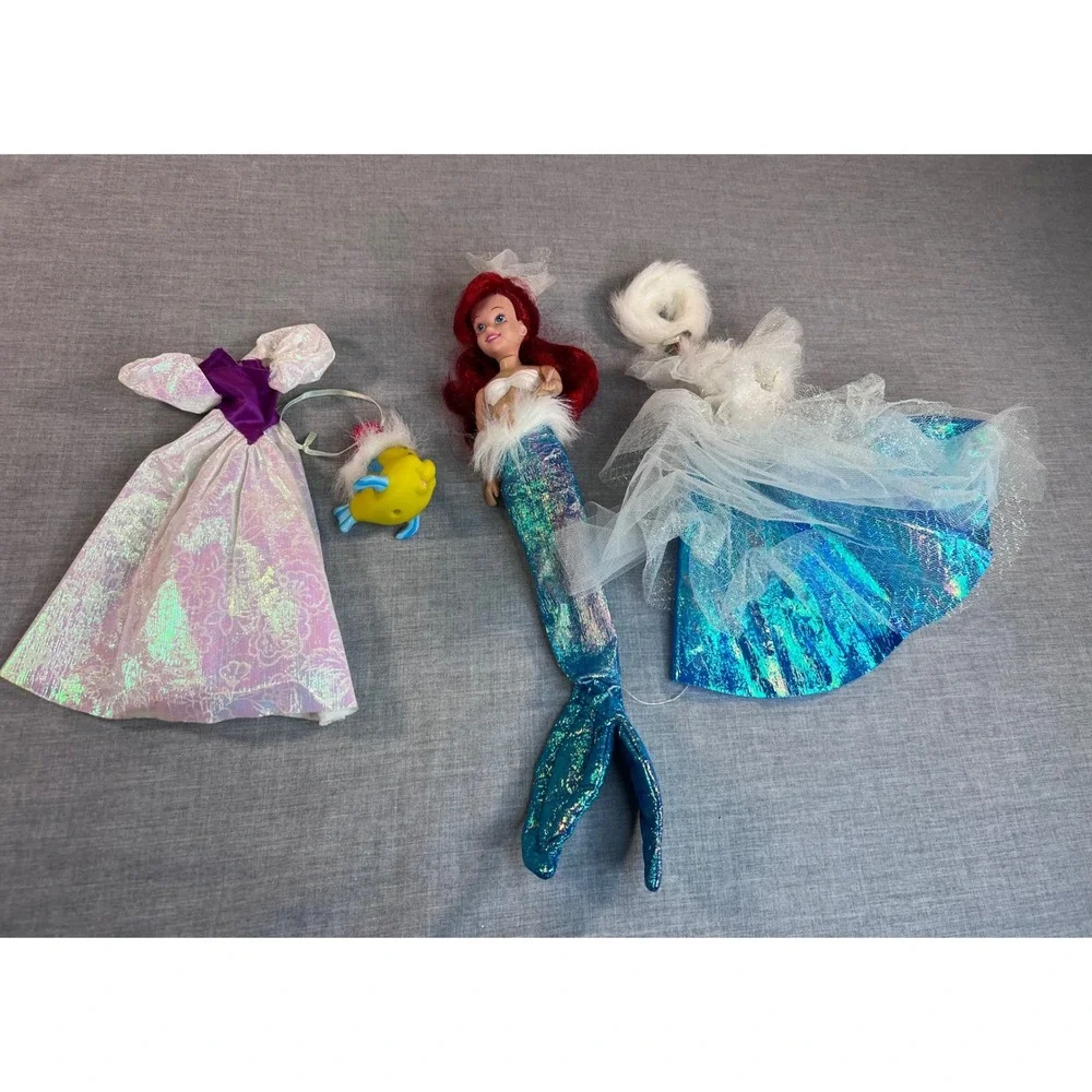 Vintage Disney The Little Mermaid Ariel Doll Holiday Winter Outfits Flounder Lot